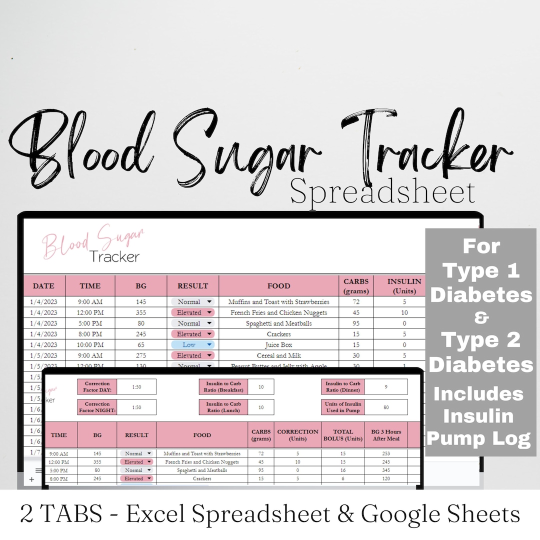 Blood Sugar Tracker Excel Spreadsheet Template, Type 1 Diabetes Tracker