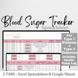 Blutzucker-Tracker Excel-Arbeitsblattvorlage, Typ-1-Diabetes-Tracker, Typ-2-Diabetes-Tagebuch, T1D-Blutzuckertagebuch, Diabetisches Glukosetagebuch