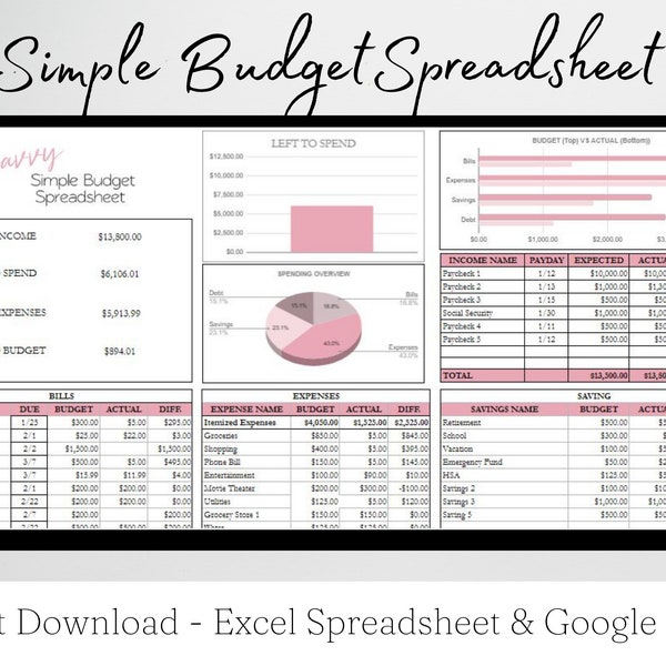 Budget Tracker Google Sheets, Simple Budget, Simple Budgeting Templates, Simple Budget Spreadsheet, Simple Budget Planner Printable Excel