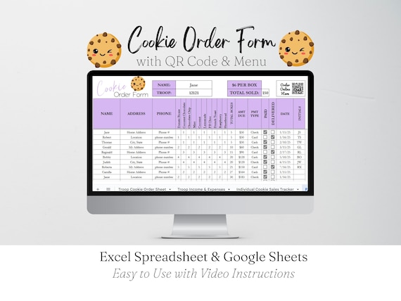 Cookie Order Form Template with QR Code, Printable Order Form 2026, Editable Google Sheet, Girl Troop Cookie Sales Forms Excel, Fundraiser