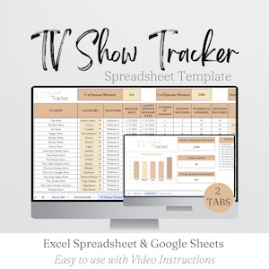 TV Show Tracker Excel Spreadsheet, TV Shows Tracking Google Sheets, Episode Tracker, TV Journal, Series Tracker, Episode Watch List Digital
