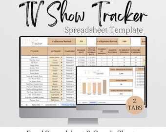 TV Show Tracker Excel Spreadsheet, TV Shows Tracking Google Sheets, Episode Tracker, TV Journal, Series Tracker, Episode Watch List Digital