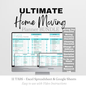 Digital Moving Checklist Bundle, Packing Checklist, Moving Guide List, Change of Address List Excel Template, Moving List Google Sheets