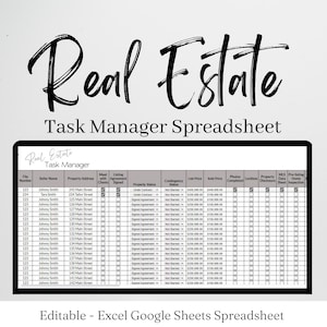 Real Estate Transaction Template, Real Estate Transaction Sheet, Real Estate Excel Spreadsheets, Task Manager Management Excel Google Sheets