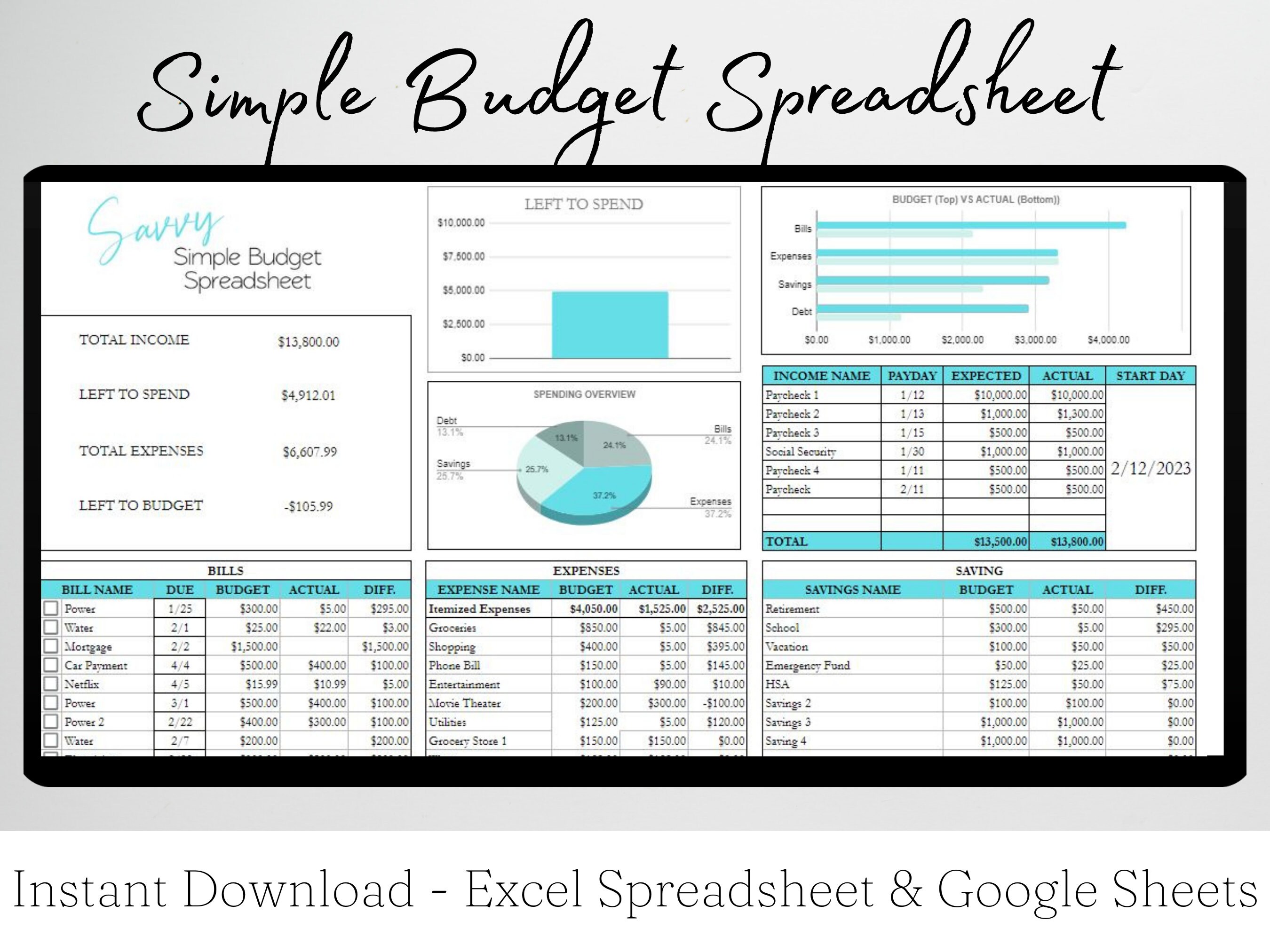 Feuille de calcul numérique Excel Budget des maisons unifamiliales