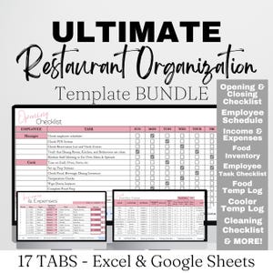 Restaurant Template Bundle Organization, Management Google Sheets, Restaurant Inventory, Restaurant Supplies, Restaurant Checklist, Cleaning