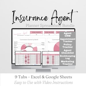 Insurance Agent Business Template Bundle Google Sheets, Life Insurance Agent Client Tracker Excel, Auto Insurance Business, Insurance Sales