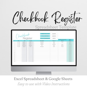 Check Register Book Tracker, Checkbook Template, Spending Tracker, Checkbook Register Excel Spreadsheet, Check Book Register Google Sheets