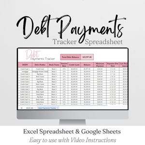 Debt Payments Tracker Excel Spreadsheet, Debt Tracker Google Sheets, Debt Tracker Excel, Debt Free Tracker, Debt Payoff Tracker Credit Card
