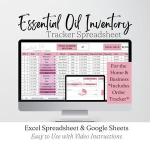 Bestandsverfolgung für ätherische Öle Google Sheet, Bestandsführung für ätherische Öle Excel-Arbeitsblatt, Aromatherapieliste, Duftvorlage