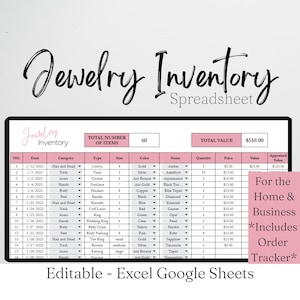 Jewelry Inventory Tracker, Jewelry Making Planner List Excel Spreadsheet Log Jewelry Inventory Checklist Home Jewelry Business Google Sheets