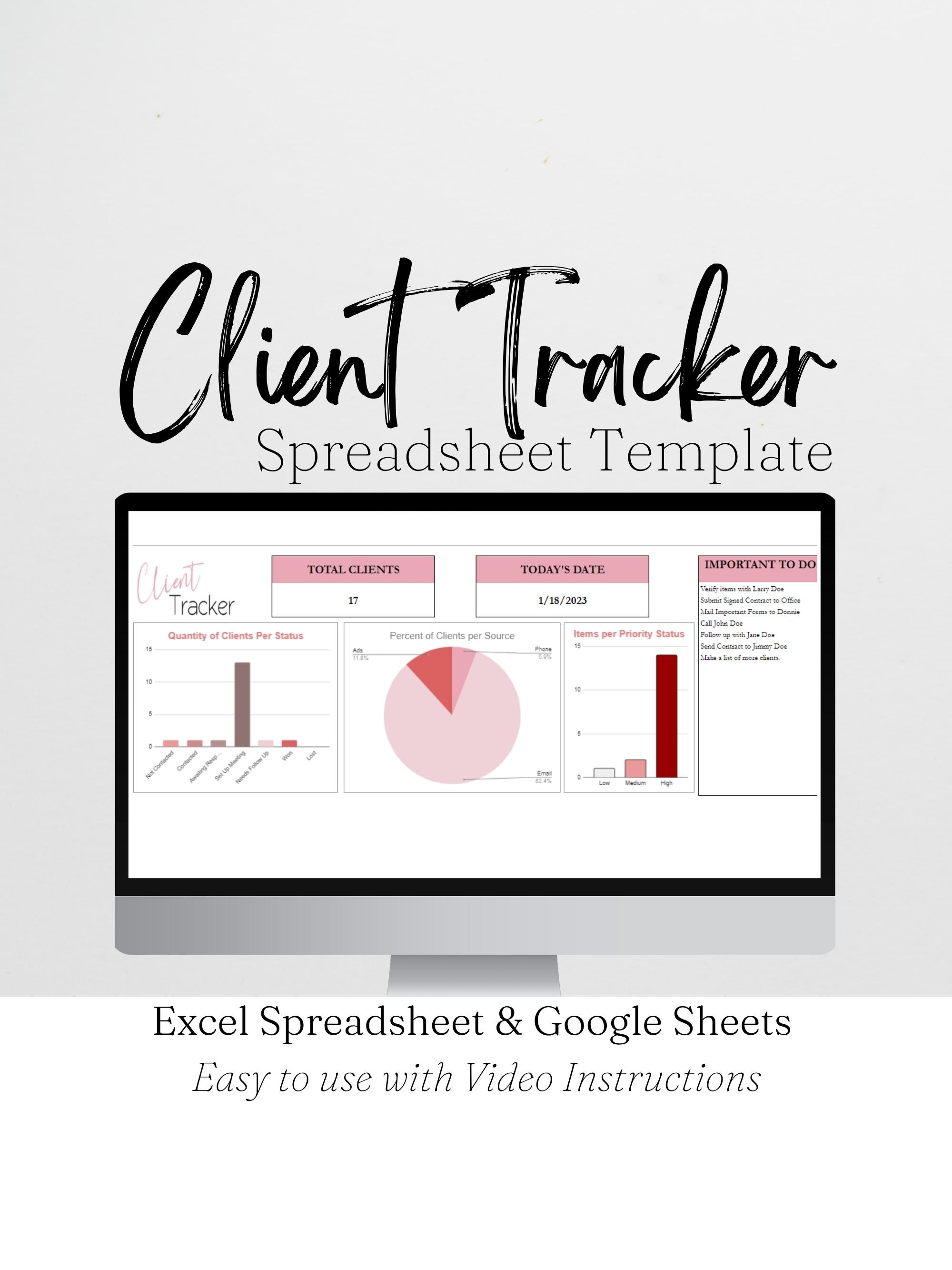Client Tracker Excel, Client Tracker Google Sheets, Client Tracker Sheet, Client Tracker Spreadsheet Client Tracking CRM Template Excel