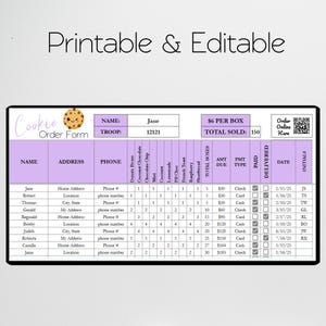 Cookie Order Form Template with QR Code, Printable Order Form 2026, Editable Google Sheet, Girl Troop Cookie Sales Forms Excel, Fundraiser image 4