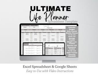 Daily Planner Excel Spreadsheet, Editable Template, Ultimate Life Planner Digital Template Google Sheets, Digital Life Planner, Life Balance