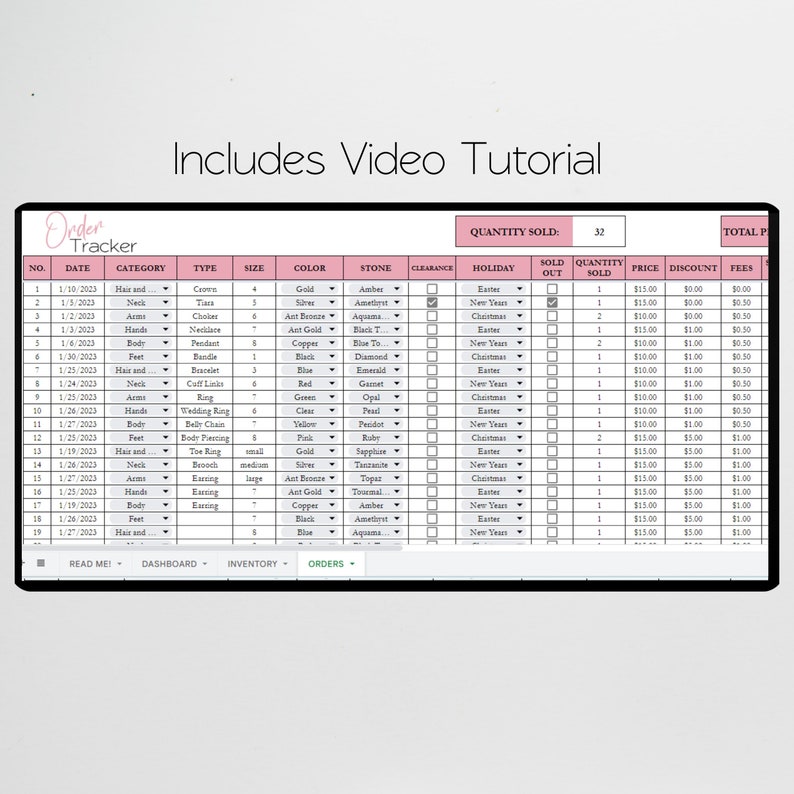 Smyckesinventering, planerare för smyckestillverkning, Excel-kalkylblad, logg, checklista för smyckesinventering, hem, smyckesföretag, Google Sheets bild 6