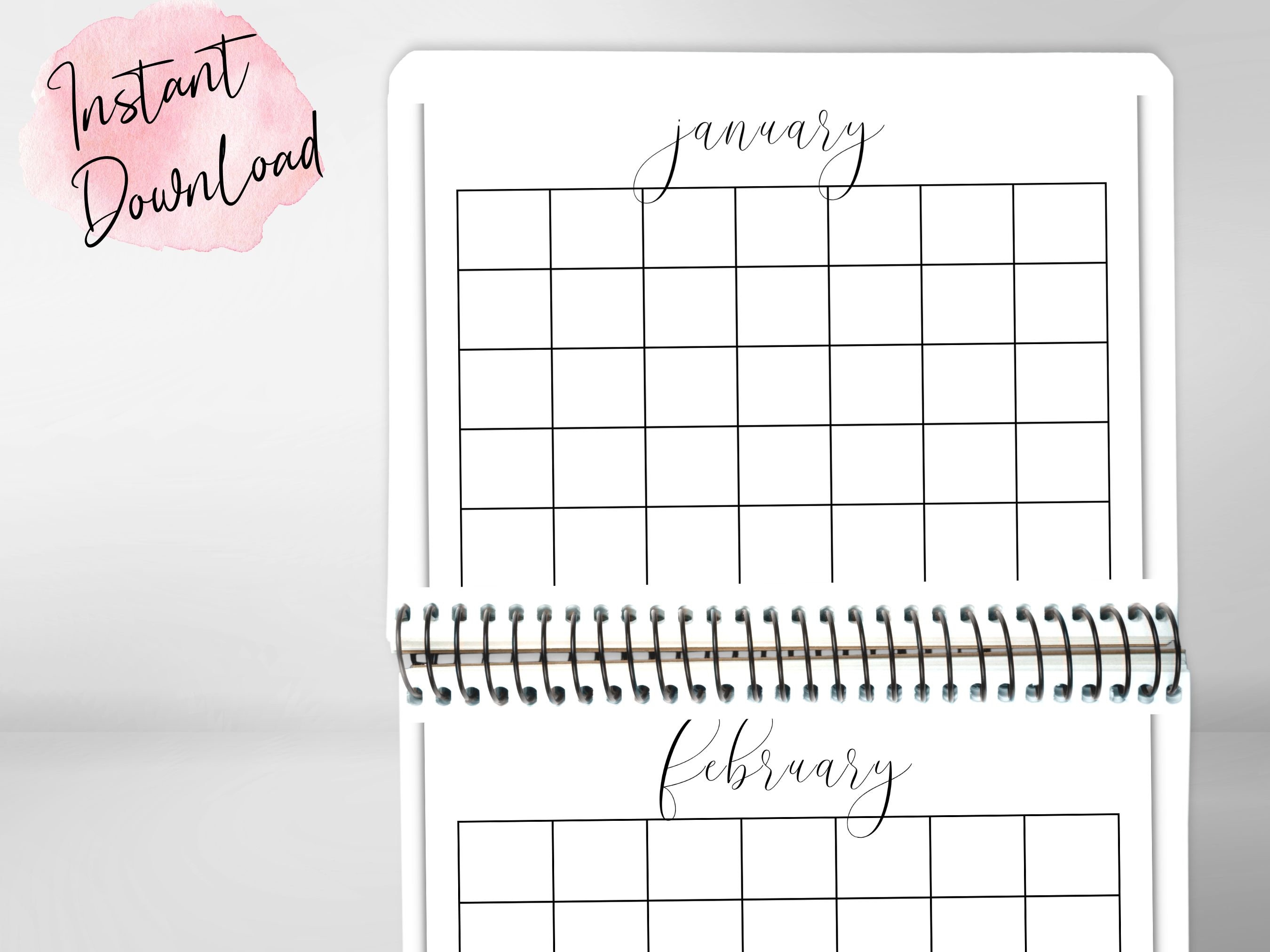 Blank Calendar PDF Calendar Printable Blank Calendars - Etsy