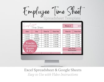 Mitarbeiter Stundenzettel, Arbeitszeittracker, Zeiterfassung, Office Organizer, Small Business Spreadsheet Vorlage, Stundenzettel druckbar, Arbeitslogbuch