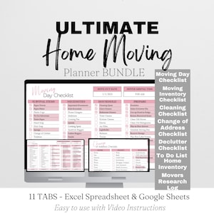 Moving Planner Checklist Bundle, Moving Template, Moving Planning, New Home Moving Day Moving Guide Excel Spreadsheet Template Google Sheets