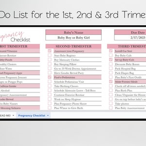 Pregnancy Checklist by Trimester Google Sheets, Pregnancy Planner, First Second Third Trimester Pregnant List, New Mom to Be Tracker Baby image 4