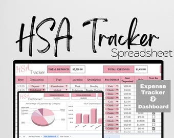 HSA Tracker, FSA Tracker, Health Care Reimbursement, Itemized Deductions, Medical Receipt Template, Tax Spreadsheet, Health Savings Account