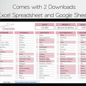 Home Renovation Planner Excel Spreadsheet, Home Improvement, Home ...
