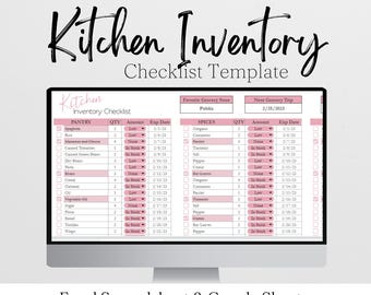 Kitchen Inventory Template, Pantry Inventory Spreadsheet List, Freezer Kitchen Supplies, Spice Refrigerator Food Checklist Excel Planner
