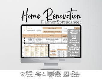 Szablon planera remontu domu, budżet planera remontu domu, projekt wnętrz w Arkuszach Google, budowa domu, arkusz kalkulacyjny Excel