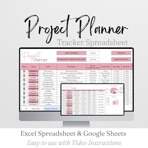 Project Planner Template Excel Spreadsheet, Project Management, Productivity Planner Project Tracker Business Planner Template Google Sheets