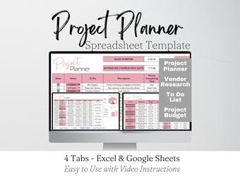 Project Planner Template Excel Spreadsheet, Project Management, Productivity Planner Project Tracker Business Planner Template Google Sheets