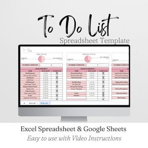 To Do List Excel Template, To Do List Google Sheets, To Do List Spreadsheet, To Do List Template, To Do List Digital, To Do Planner Task
