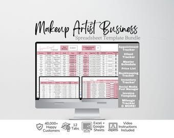 Makeup Artist Business Spreadsheet Template | Client Tracker | Appointment, Booking, Income & Expense Tracking | Google Sheets and Excel