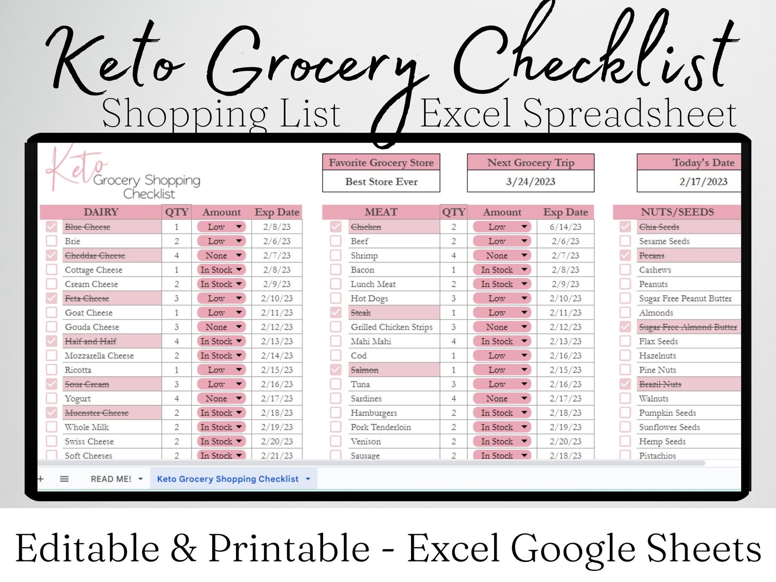 Keto Food List, Keto Grocery List Template Printable Keto Shopping List ...