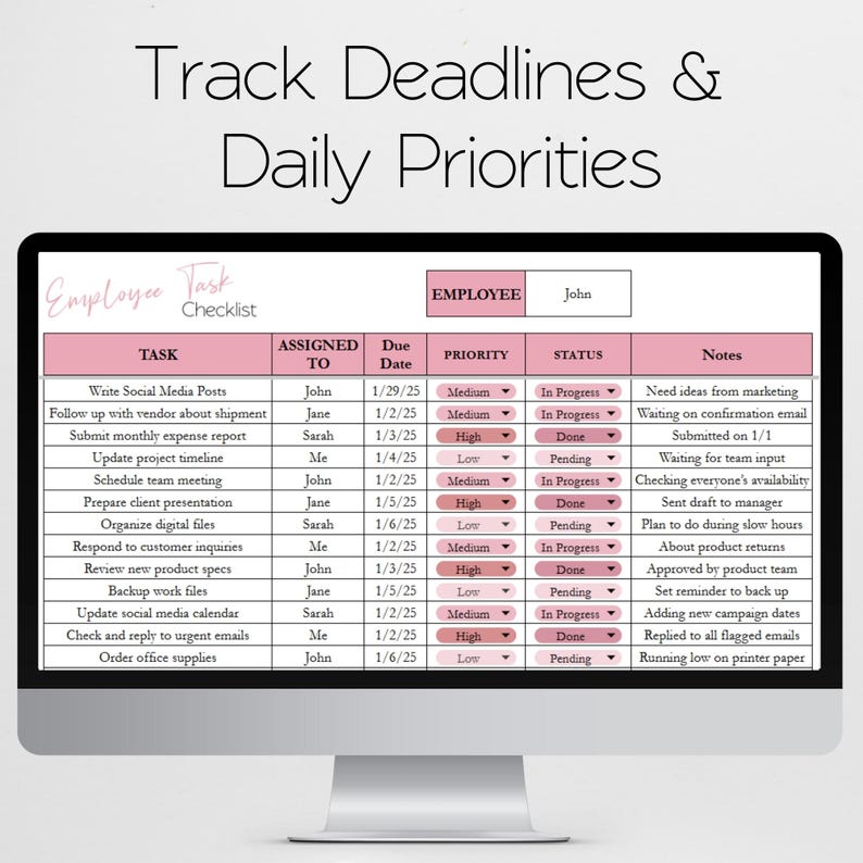 Employee Task Checklist, Excel To Do List Template, Daily Task Manager Google Sheet, Activity Tracker Digital Checklist Office Organizer image 4