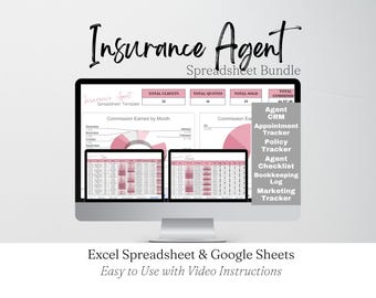 Insurance Agent Business Template Bundle Google Sheets, Life Insurance Agent Client Tracker Excel, Auto Insurance Business, Insurance Sales