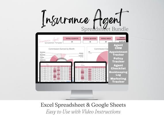 Insurance Agent Business Template Bundle Google Sheets, Life Insurance Agent Client Tracker Excel, Auto Insurance Business, Insurance Sales