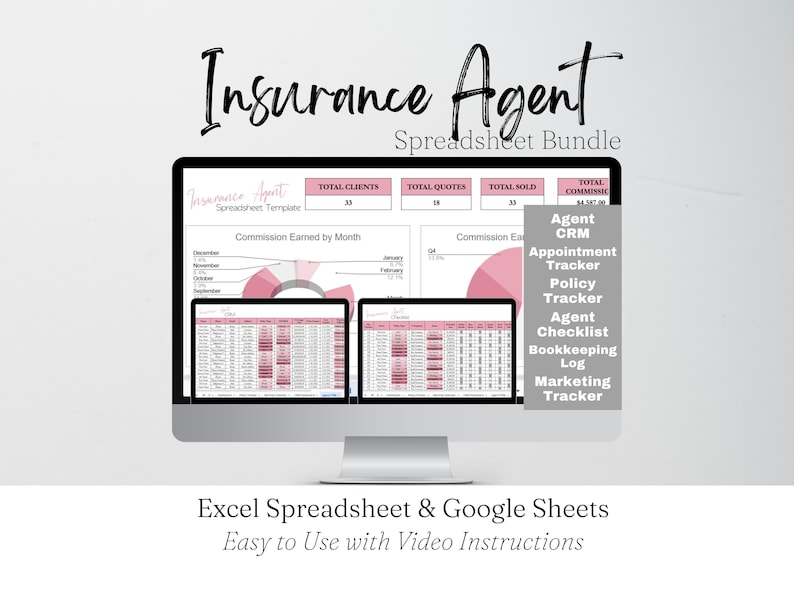 Insurance Agent Business Template Bundle Google Sheets, Life Insurance Agent Client Tracker Excel, Auto Insurance Business, Insurance Sales image 1