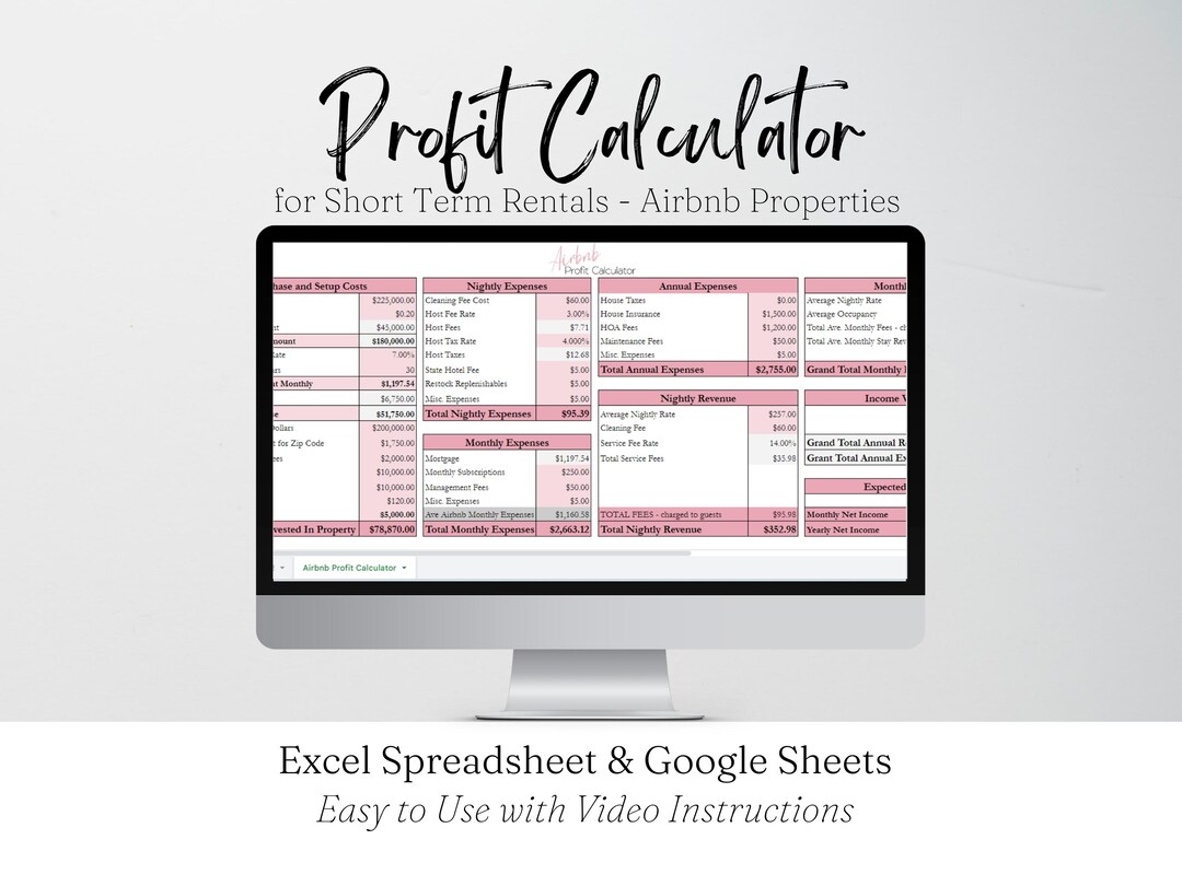 Profit Calculator for Short Term Rental Property ROI Calculator, Rental ...
