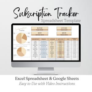 Monatlicher Abonnement-Tracker Google Sheets, monatliche Abonnement-Tracker-Excel-Vorlage, Abonnements-Tracker-Excel-Arbeitsblattvorlage