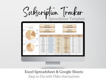 Monthly Subscription Tracker Google Sheets, Monthly Subscription Tracker Excel Template, Subscriptions Tracker Excel Spreadsheet Template