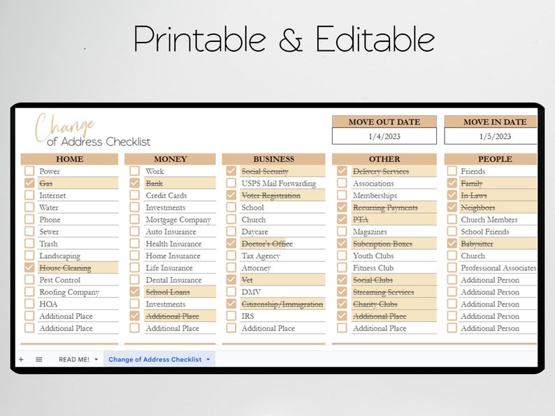 Change of Address Checklist, Address Change Template, Moving ...