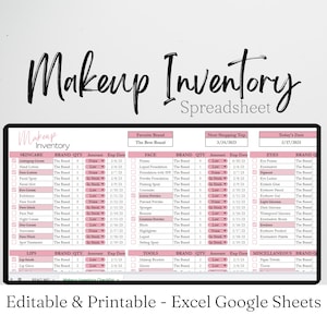 Make-upvoorraadbeheer, make-upartiest, make-upplanner, planner make-upcollectie, inventarisatieblad organigram Excel-spreadsheet