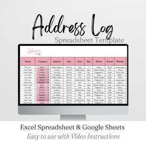 Address Tracker Template Excel Spreadsheet, Address Book, Address Log, Contact Directory, Client List, Emergency Contacts Google Sheets