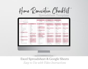Home Renovation Checklist, Home Renovation Spreadsheet, Remodel Checklist, Kitchen Remodel, Bathroom Remodel, Interior Design Excel Google