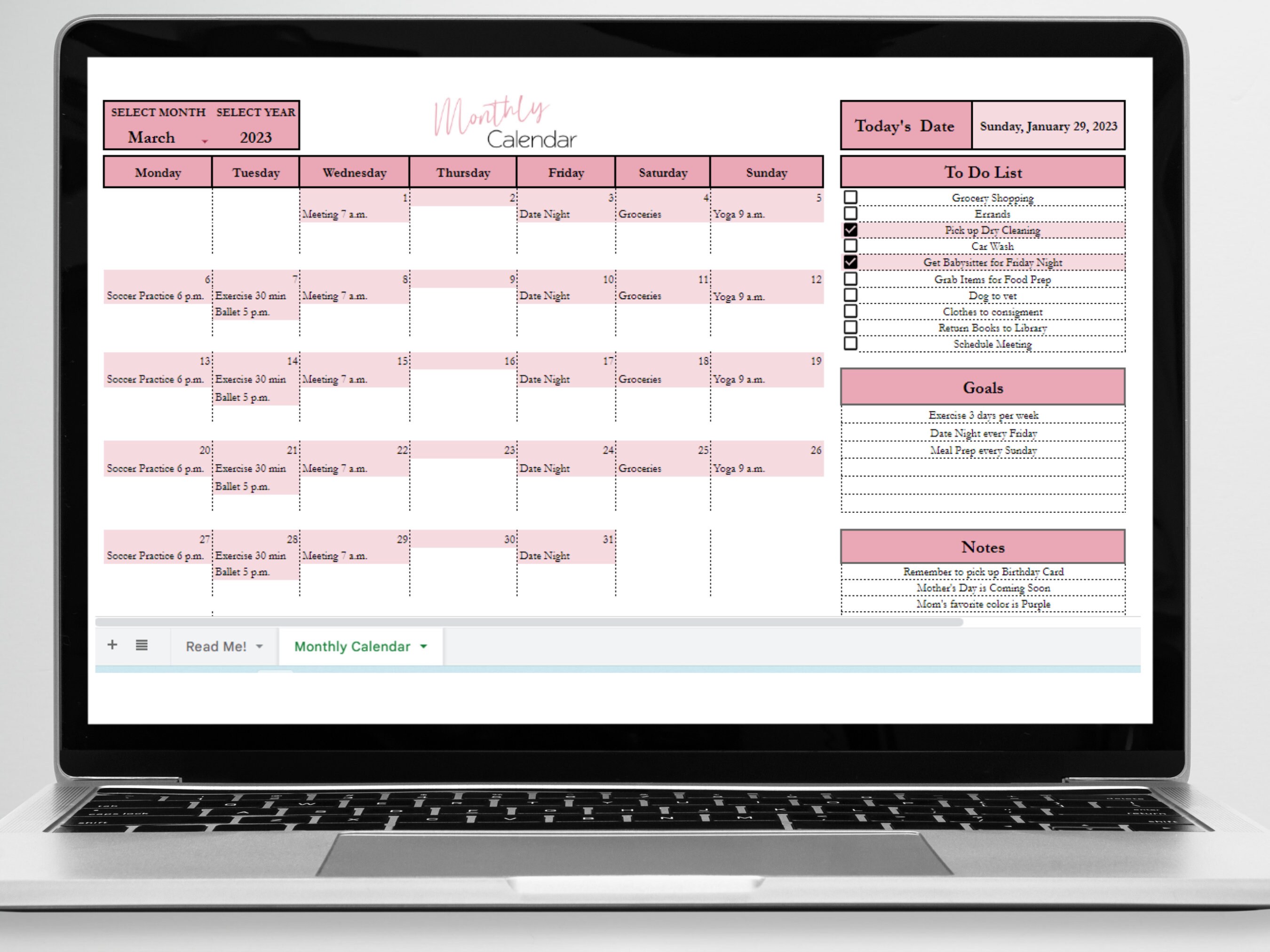 Monthly Calendar Google Sheet Monthly Calendar Template Etsy