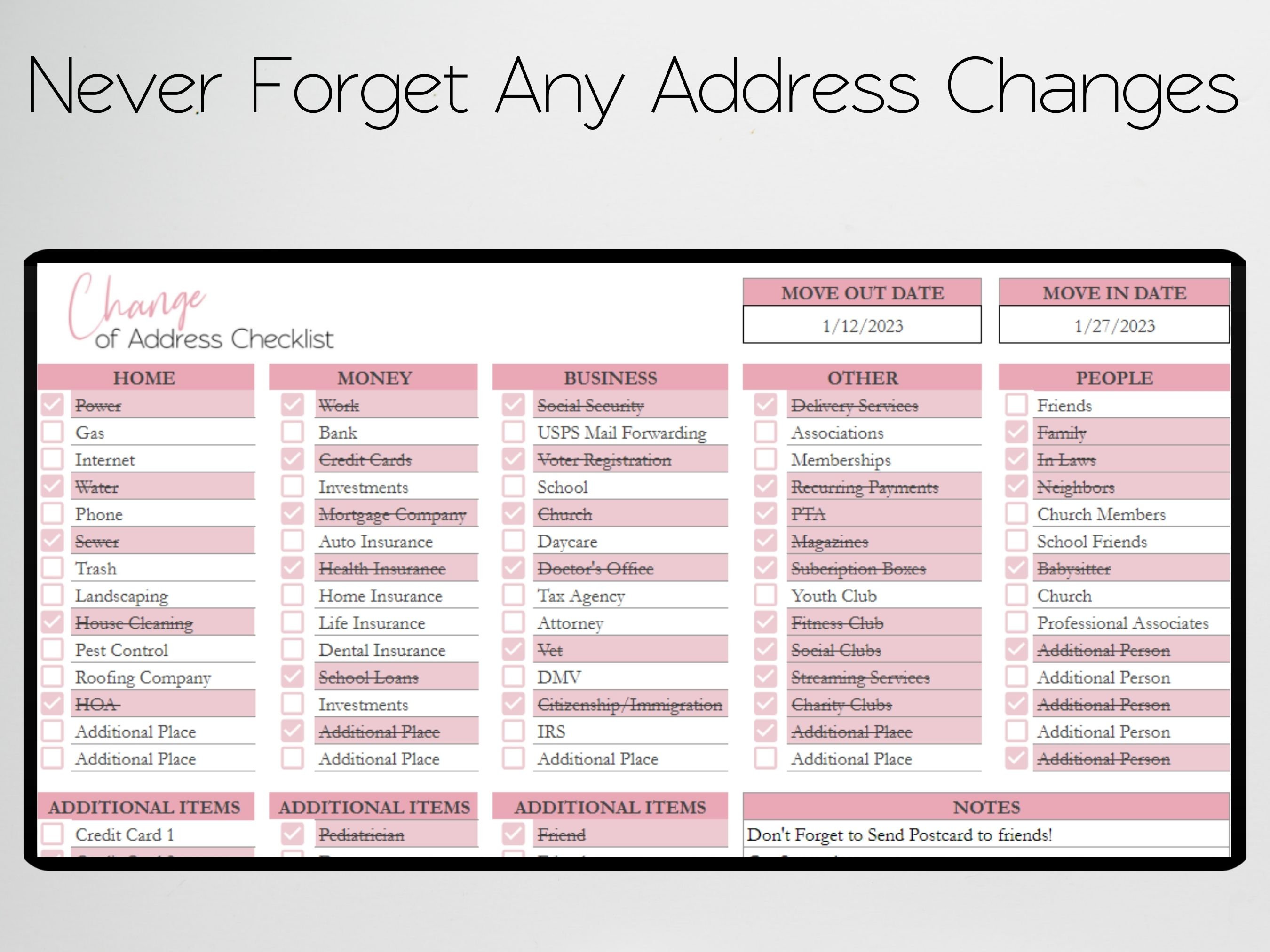 Change of Address Template Address Checklist New Address - Etsy