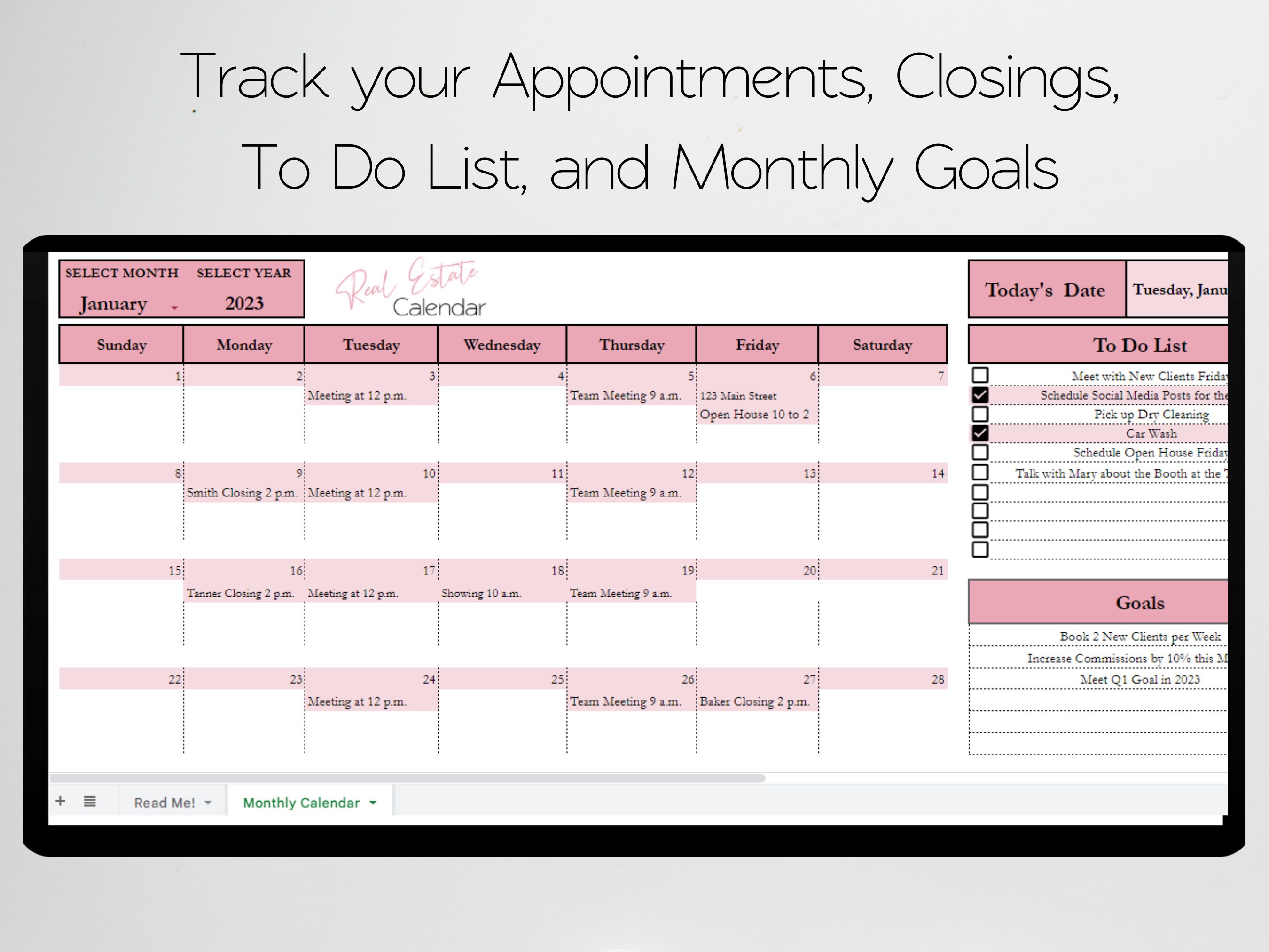 Realtor Monthly Calendar Digital Real Estate Calendar Excel Etsy