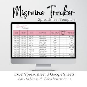 Migraine Tracker Excel Spreadsheet, Chronic Migraine Log Template Google Sheets, Headache Log, Headache Tracker, Migraine Journal, Pain Log