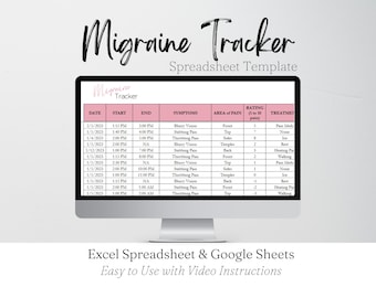 Migräne Tracker Excel Tabelle, Chronische Migräne Log Vorlage Google Sheets, Kopfschmerzen Tagebuch, Kopfschmerz Tracker, Migräne Journal, Schmerztagebuch
