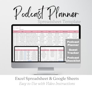 Podcast Planner Spreadsheet Template Google Sheets, Podcast Checklist Excel Spreadsheet, Content Creation Sheet, Social Media Planner Bundle