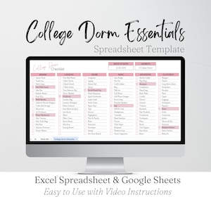 Modèle de liste de contrôle pour les indispensables d'un dortoir universitaire Feuilles Google, liste de contrôle pour dortoir, liste de contrôle de colisage pour dortoirs indispensables, appartement de fournitures pour l'université